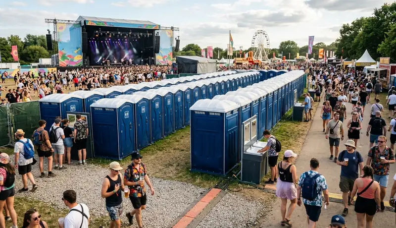 outdoor concert portable restroom rental setup in USA in USA